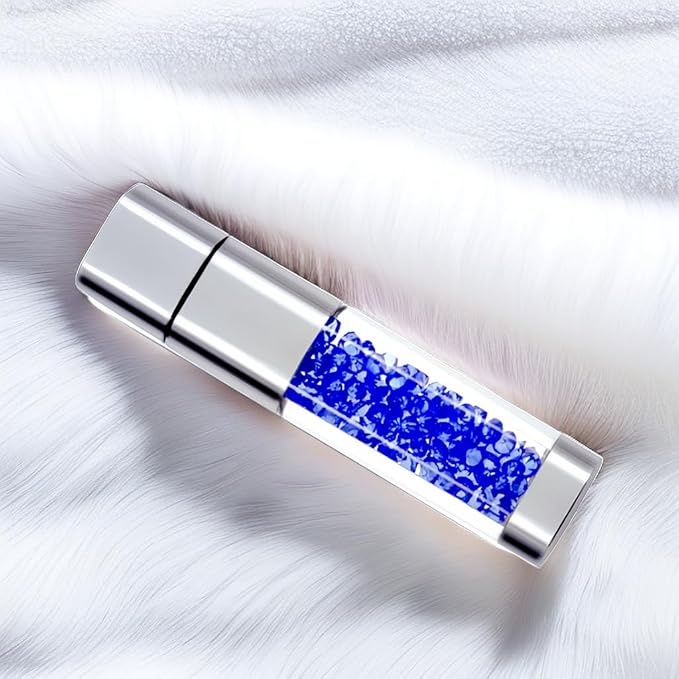 128GB Jewelry Crystal Lipstick USB Flash Drive,High Speed Memory Stick,Blue