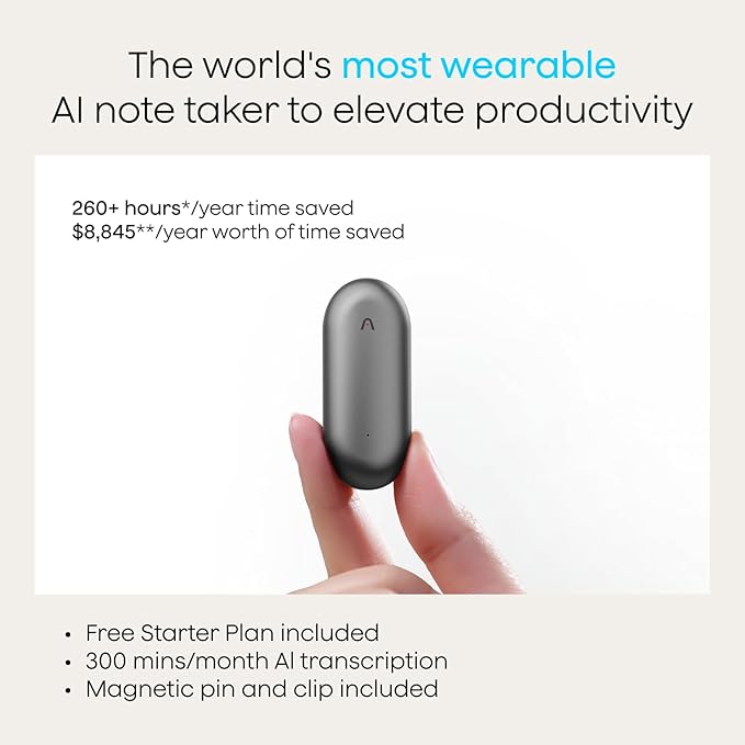 Plaud NotePin Voice Recorder, AI Voice Recorder, AI Note Taker, AI Transcribe & Summarize, Support 112 Languages, for Meetings, Lectures, Professionals, Teams, Cosmic Gray, Non-S Version