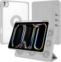 Case for iPad Pro 11 inch M5/M4 (2025/2024, 6th/5th Generation), Removable and Detachable Magnetic Cover with Pencil Holder, Vertical Adjustable Stand, Tri-Fold Multi-Angle, Gray