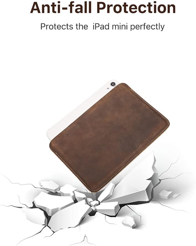 Top Grain Leather 8.3" Slim Tablet Protective Case, Solid Minimalist Vintage Design, Fully Handmade, Compatible with 8.3" iPad mini 6 iPad mini 7.9" & Other Tablets, Coffee 8.3 Inch