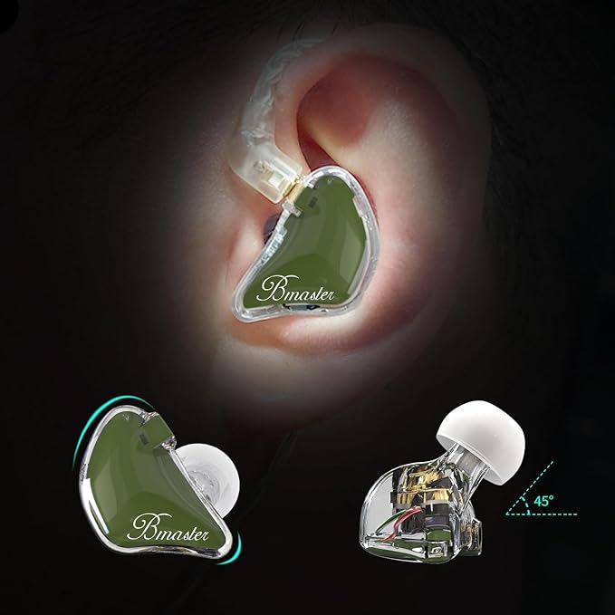 BASN Bmaster in Ear Monitor Headphones for Musicians, Hybrid Triple Drivers Dynamic Earbuds, Sound Isolating Earphones with 2 Detachable MMCX Cables (Olive)