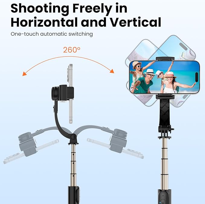 Smartphone Gimbal Stabilizer, 1-Axis Auto Balance & 360° Rotation, Extendable Aluminum Selfie Stick Tripod with Remote Control for iPhone & Android,Travel, Vlogging, TikTok, YouTube