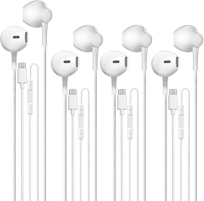 4 Pack USB C Headphones for iPhone 16 15 Pro Max Earbuds Wired with Microphone & Volume Control HiFi Stereo Type C Earphones for Galaxy S23/S22/S21/S20/Ultra Note 10/20, for iPad Pro Pixel 7/6/6a/5/4