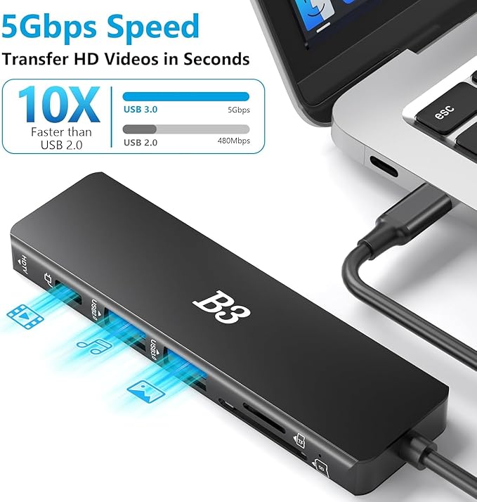 USB C Hub 6-in-1 Multi-Port Adapter with 4K@60Hz HDMI, 100W PD, 2 USB A Data Ports, and SD/TF Card Reader – Aluminum Type-C Hub for MacBook Air/Pro M1/M2, iPhone, Surface Go, XPS, iPad, Black