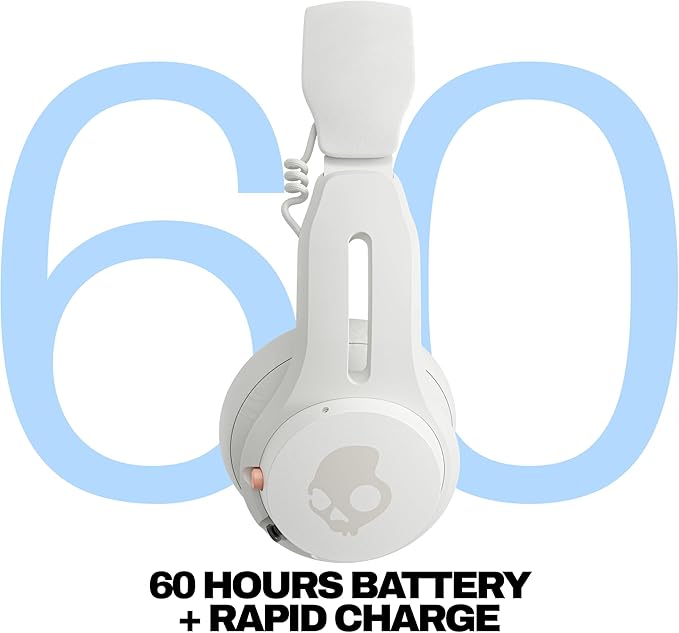 Skullcandy Icon ANC Wireless On-Ear Bluetooth Headphones, Active Noise Cancelling, 60 Hours Battery, Sweat Water Resistant, Foldable Durable Travel Ready, Microphone for iPhone Android - Bone