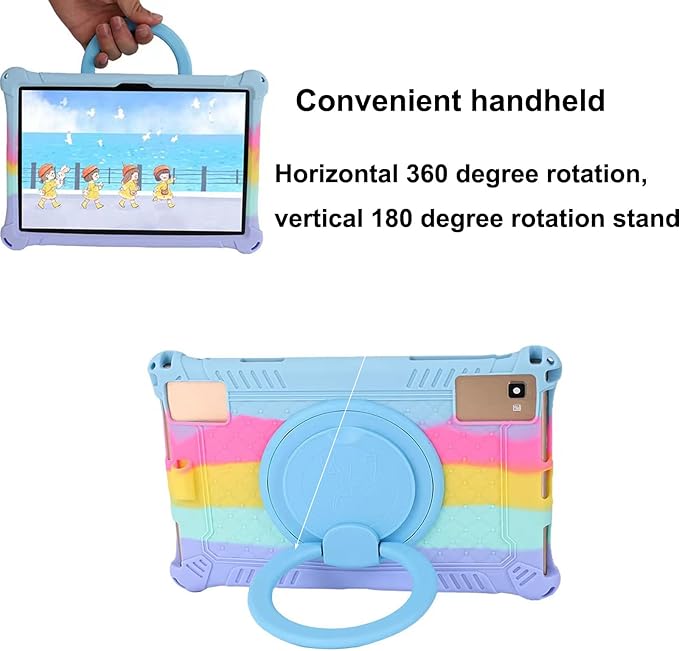 Tablet Case for TCL Tab 10 5G 10.1 Inch/TCL Tab 10S 9081X/9080G,Soft Anti-Stress Silicone Case with Rotate Stand/Pencil Holder/Shoulder Strap/Pen for TCL Tab 10.1 Inch (Colorful Light Blue)