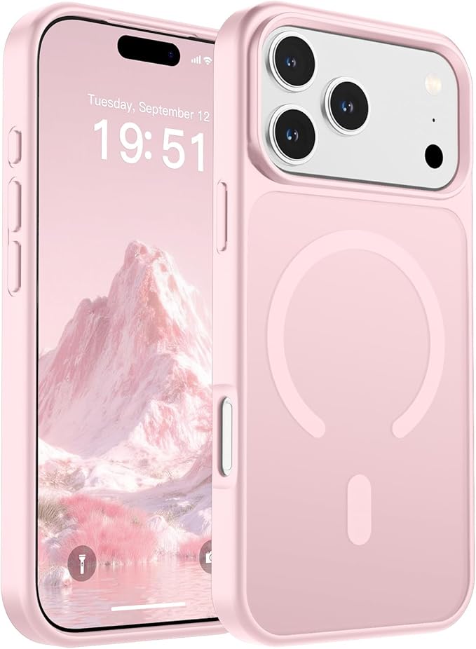 SUPFINE Magnetic for iPhone 17 Pro Max Case (Compatible with MagSafe)(Military Grade Drop Protection) Translucent Matte Shockproof with Anti-Fingerprint Phone Cover,Light Pink