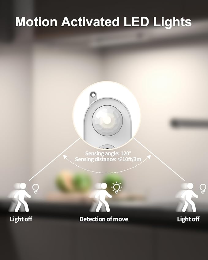 ASOKO Motion Sensor Dimmable Led Under Cabinet Lighting,14.5in USB Plug-in Under Desk Light with 3 Color Changing(2700K, 4000K,6000K),Dimmable LED Light Bar for Home Kitchen,Cabinet,Pantry