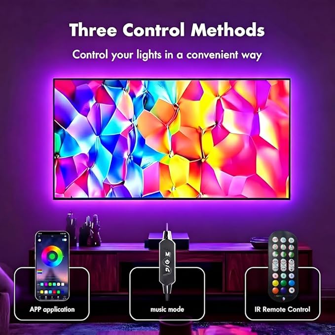 LED Lights for TV, RGB TV Backlight Behind, 16.4ft LED Lights for 45-75 Inch TVs, Music Sync Bluetooth APP & Remote Control,USB Powered Strip Lights for Bedroom, Xmas, Home Décor