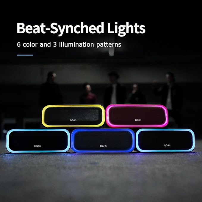 DOSS SoundBox Pro Bluetooth Speaker, 20W Stereo Sound, Active Extra Bass, 20H Playtime, Multi-Colors Lights, TWS Pairing, IPX6 Waterproof for Garden, Hiking, Camping, Outdoor, Party-Black