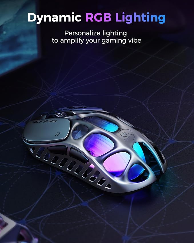 GravaStar Mercury X Wireless Gaming Mouse – 32,000 DPI PAW 3950 Sensor, 1000Hz Polling Rate, Only 49g, Magnesium Alloy Hollow Frame, RGB Lighting, 5 Programmable Buttons