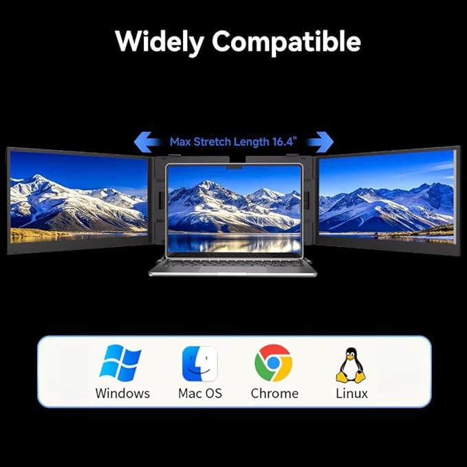 15.3" Laptop Screen Extender, 1200P FHD Ultra-Thin Triple Screen Laptop Monitor Extender, 100% sRGB Travel Portable Monitor for Laptops, Multi Screens Laptops Attachment Compatible with Windows Mac