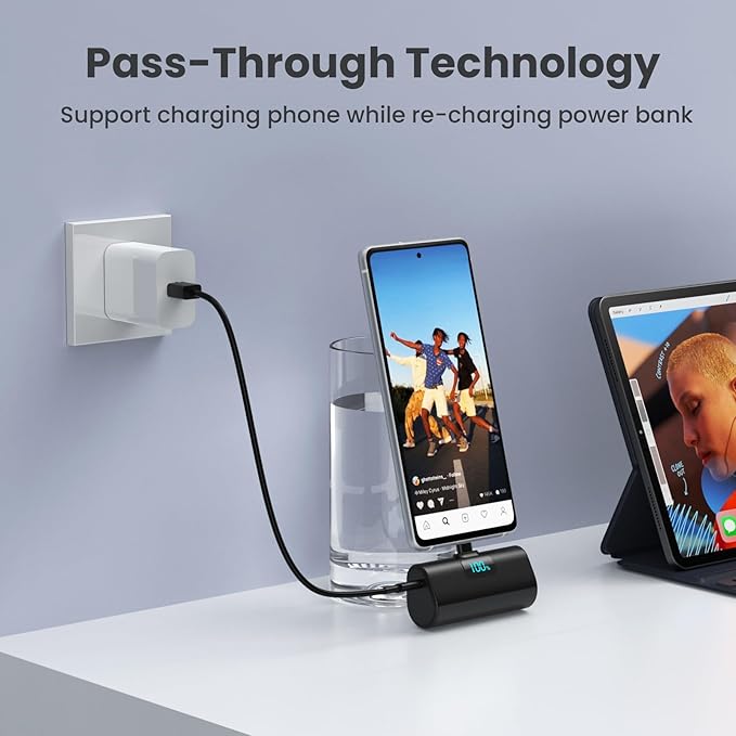 [2-Pack]Portable Charger for iPhone 16/15 Series,5200mAh PD USB C Power Bank Built-in USB-C Connector,Battery Pack Compatible with iPhone 16/16 Plus/16 Pro/16 Pro Max/15 Series,Android(Black+Blue)
