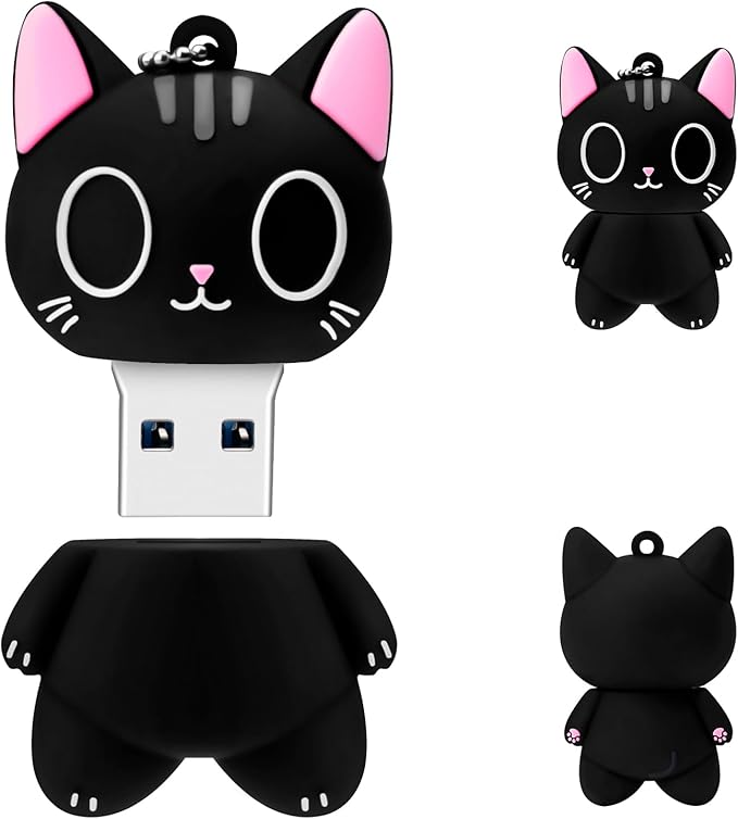 USB Flash Drives,BORLTER CLAMP Cute Flash Drive,32GB 64GB Cartoon Cat High Speed Memory Thumb Stick USB2.0 Animal Drive Character Data Storage Gift USB Disk Pendrive with Key Chain