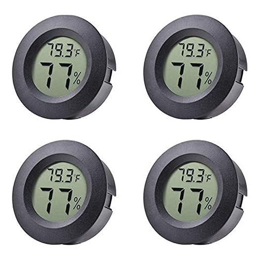 4-pack Mini Hygrometer Thermometer Fahrenheit Indoor Room Round Humidity Temperature Gauge for 3D Printer Home Jars Reptile Incubator Guitar Case