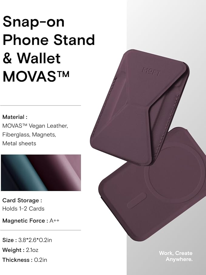 MOFT Magnetic Wallet Stand Compatible with iPhone 17/16/15/14/13/12 Series, Angle Adjustment & Magsafe Compatible MOVAS Phone Stand,BlackBerry