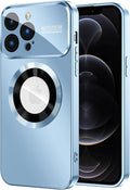 MAKAVO Magnetic for iPhone 12 Pro Case, Compatible with MagSafe, Built-in Camera Lens Protector, Logo View, Military Grade Drop Proof Phone Case Cover, Sierra Blue