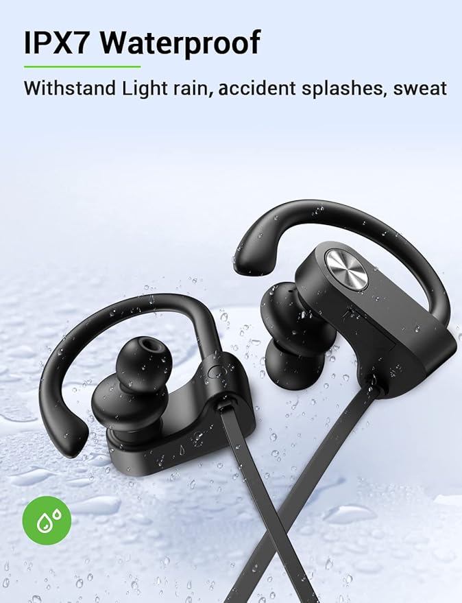 Stiive Bluetooth Headphones, 5.3 Wireless Sports Earbuds IPX7 Waterproof with Mic, Stereo Sweatproof in-Ear Earphones, Noise Cancelling Headsets for Gym Running Workout, 16 Hours Playtime - BlackGrey