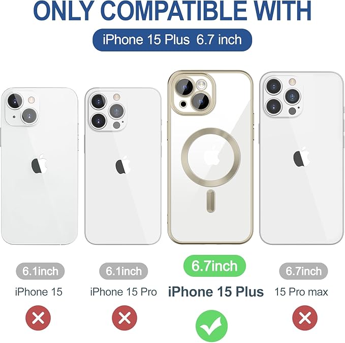 Hython Magnetic Clear for iPhone 15 Plus Case with Camera Lens Protector [Compatible with MagSafe] Luxury Plating Edge Slim Soft TPU Cover Protective Phone Case for iPhone 15 Plus 6.7", Matte Gray