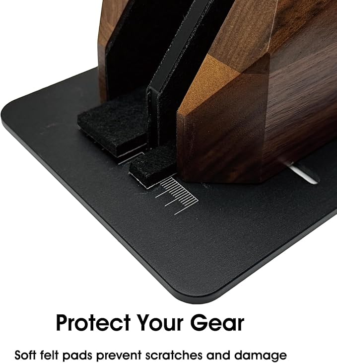 Walnut Wood Vertical Laptop Stand, Dual Slot Wooden Laptop Holder Vertical for Desk, Width Adjustable Dock Compatible with MacBook Pro and Universal Gaming Laptops