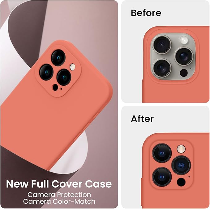 FireNova Designed for iPhone 15 Pro Max Case, Silicone Upgraded [Camera Protection] Phone Case, Soft Anti-Scratch Microfiber Lining Inside, 6.7 inch, Pink Pomelo