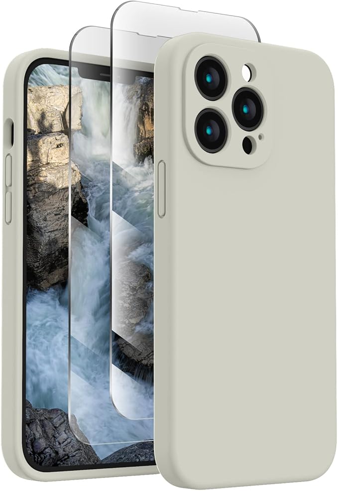 FireNova Designed for iPhone 13 Pro Max Case, Silicone [Camera Protection] Phone Case, Soft Anti-Scratch Microfiber Lining Inside, 6.7 inch, Stone