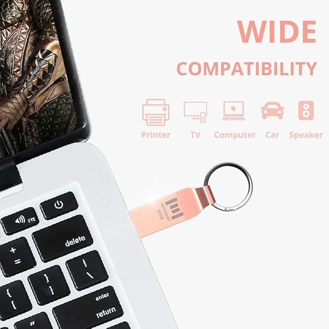 MOSDART Waterproof 32GB USB2.0 Flash Drive, FAT32 Metal Memory Stick with Keychain, for System Back, Data Storage, Rose Gold(Pack of 2)