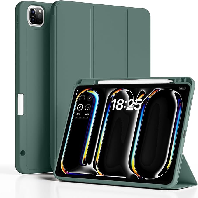 Case for iPad Pro 13 Inch Case (M5/M4) 2025/2024 with Pencil Holder | Slim Protective Trifold TPU Back | Support Apple Pencil Pro & USB-C Charging | Auto Wake/Sleep (Dark Green)