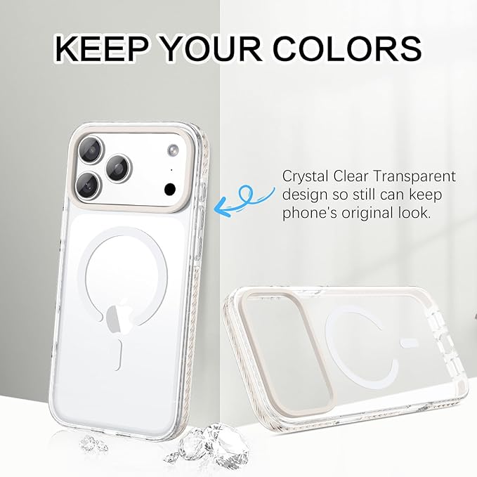 BENTOBEN Magnetic for iPhone 17 Pro Max 6.9" Case, Compatible with Magsafe Military Shockproof Protective Bumper Cute Transparent Slim Anti-Yellowing Phone Case for iPhone 17 ProMax Cover,Clear White