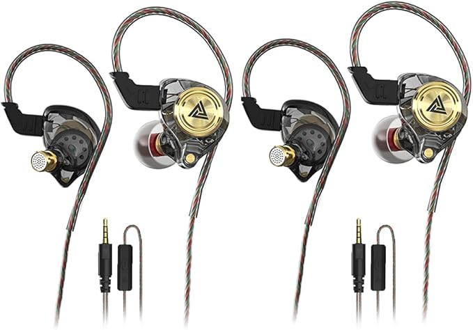 Wired Gaming Earbuds 2 Pack, Ak3file in Ear Monitors, Deep Bass Sound Wired Earbuds, HiFi in Ear Headphones with 1DD 10mm Dynamic Driver, IEM for Music Gaming Video Calling (Black+Black)