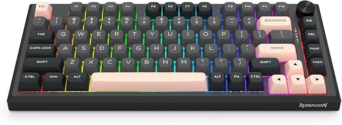 Redragon K687 PRO Wireless CNC Gasket Gaming Keyboard, 81 Keys Mechanical Keyboard w/Premium CNC Aluminum Board, Easy-Control Knob, 5-Layer Noise Dampening, Custom Linear Switch, Round PBT Keycaps