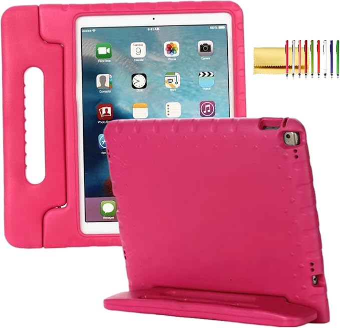 Kids Case for iPad Pro 12.9-inch (1st/2nd Gen) A1584 A1652 A1670 A1671, Techcircle Convertible Handle Stand Lightweight EVA Foam Bumper Protective Rugged Child Proof Cover with Stylus Pen Slot, Rose