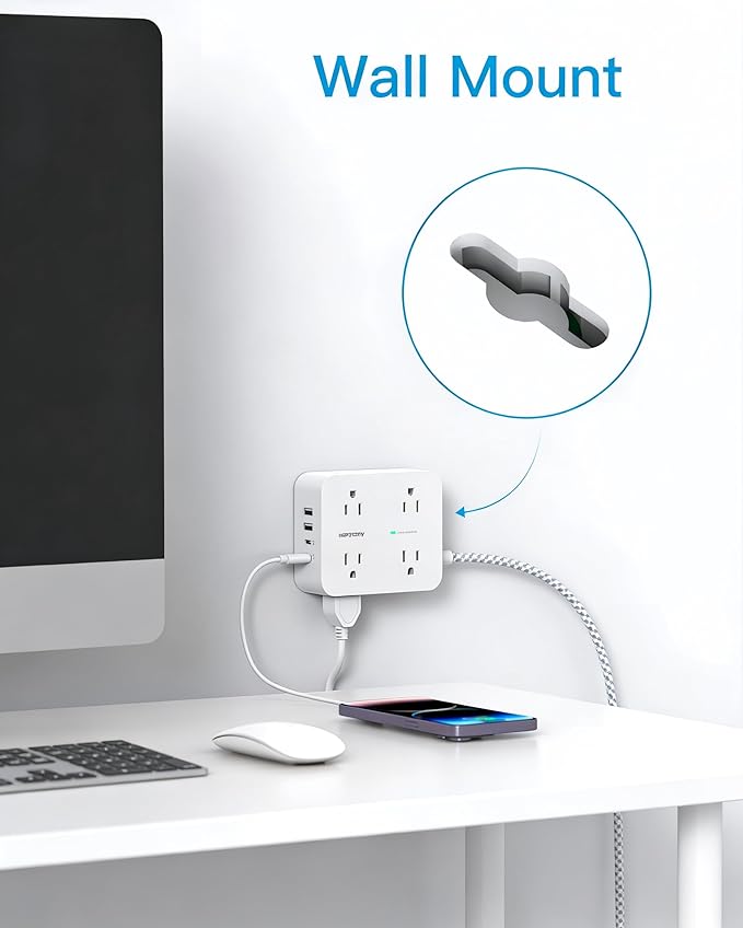 PD 30W USB C Power Strip Surge Protecor, HANYCONY 8 Outlets 4 USB(2 USB C Ports), 1080J Desk Charging Station for Multiple Devices, 10 Ft Flat Plug Extension Cord for College Dorm Room Essentials