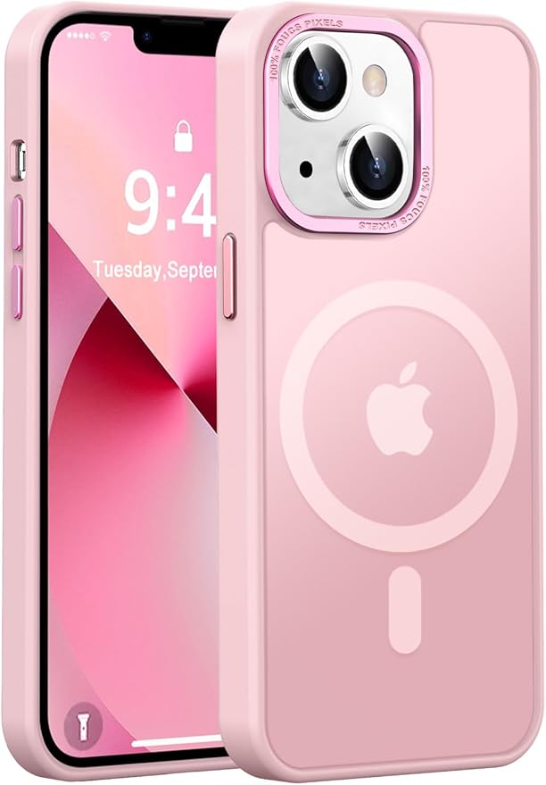 Newfuture Designed for iPhone 13 Case & iPhone 14 Case with Magnetic [13 FT Military Drop Protection] [Compatible with Magsafe] Translucent Shockproof with Anti-Fingerprint Phone Case, Tender Pink