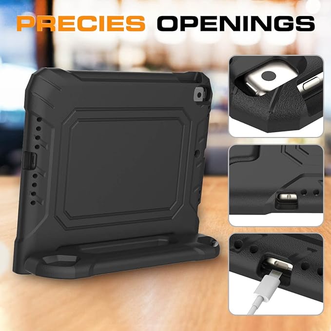Kids Case for iPad 9th/8th/7th Generation 10.2 Inch 2021/2020/2019, Case for iPad Air 3rd Gen/Pro 10.5 Inch, Durable Shockproof Cover with Screen Protector for iPad 10.2 & 10.5, Black
