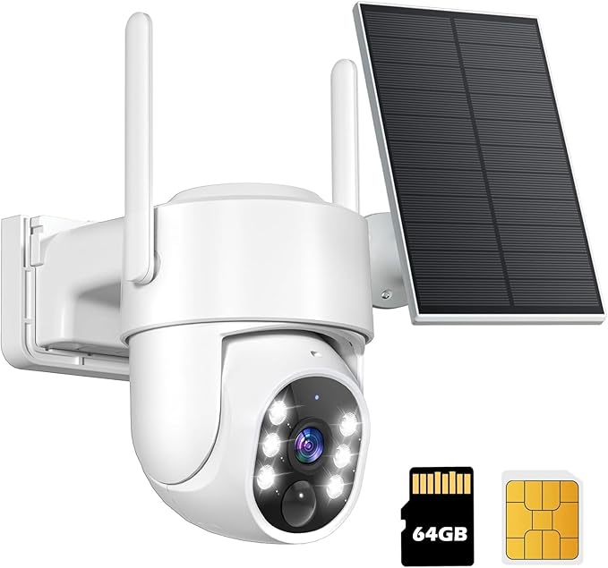 Gianteye 4G LTE Cellular Solar Security Cameras Wireless Outdoor, No WiFi Solar & Battery Powered Outdoor Security Camera, 2K Color Night Vision, Human Detection, Built in TF/SIM Card