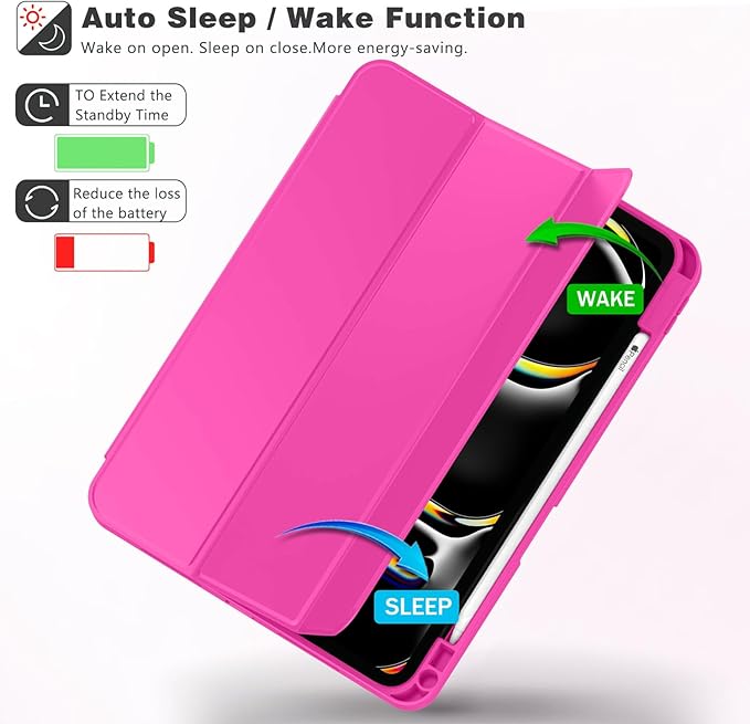 ZryXal New iPad Pro 13 Inch Case (M5) 2025 / (M4) 2024 with Pencil Holder, Smart iPad Case [Support Pencil Pro and Pencil (USB-C)], Support Touch ID and Auto Wake/Sleep (New Rose Red)