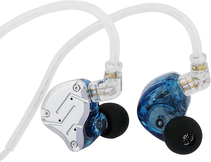 Linsoul KZ ZS10 Pro, 4BA+1DD 5 Driver in Ear Monitor, HiFi Wired Earbuds, Gaming Earbuds, Hybrid IEM Earphones with Stainless Steel Faceplate, Detachable Cable for Musician (Without Mic, Blue)