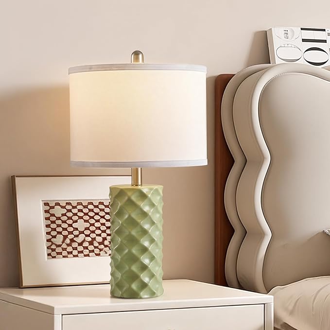 Vitality Green & Star Diamond Ceramic Table Lamps (Set of 2) - 23" Luxe Modern Bedside Lamps for Nightstand,bedrooms, Living Rooms, or entryways & Rotary Switch,No Bulbs