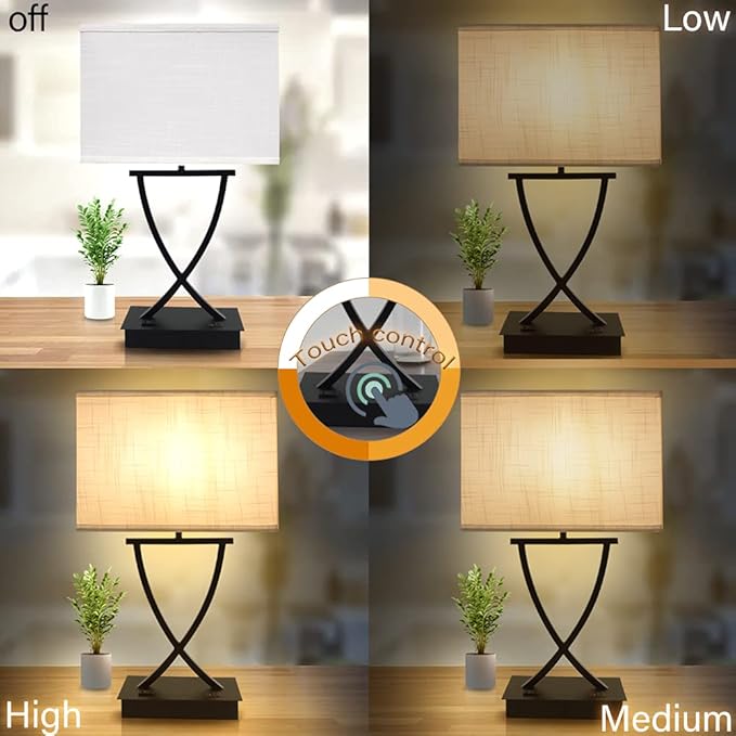 OYedis 3-Way Dimmable Touch Control Medium Table Lamp with Type C/USB Charging Port and 1 AC Outlet White Shade 21.38" Bedside Nightstand Lamp for Bedroom Living Room Office and Hotel Bulb Included