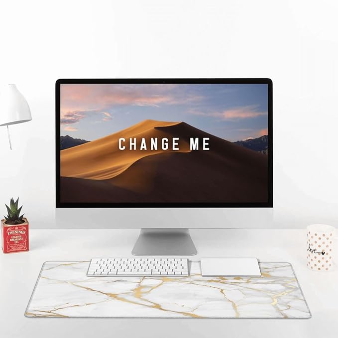 White and Golden Marble Large Extended Mouse Pads XL Mousepad with Stitched Edges Non-Slip Rubber Base Computer Keyboard Pad Desk Mat for Home Office Desk Decor, 29.5" X 15.8"