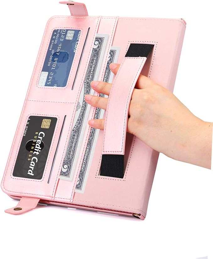 Case for iPad Air 3rd Gen/iPad Pro 10.5/iPad 10.2, Techcircle Smart Folio Stand PU Leather Cover with Hand Strap, Crossbody iPad Case w/Pencil Holder Card Slots Envelope Pocket Wallet Case, Rose Gold