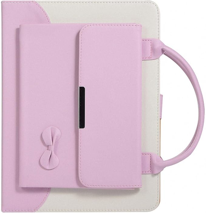 Handbag Case for iPad A16 11" 11th/10th Generation (2025/2022), Techcircle Cute Bowknot Pocket [Magnetic Closure] Wallet Folio Stand Double Handle PU Leather Carrying Case, Auto Sleep/Wake, Pink