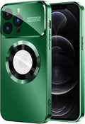 MAKAVO Magnetic for iPhone 12 Pro Case, Compatible with MagSafe, Built-in Camera Lens Protector, Logo View, Military Grade Drop Proof Phone Case Cover, Green