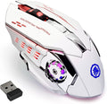 MELOGAGA Wireless Gaming Mouse Bluetooth Mouse RGB Rechargeable 2.4G USB Cordless Computer Mice with 7 Color Backlit, 6 Buttons & Silent Click for Laptop, iPad, Mac OS, PC, Windows -White