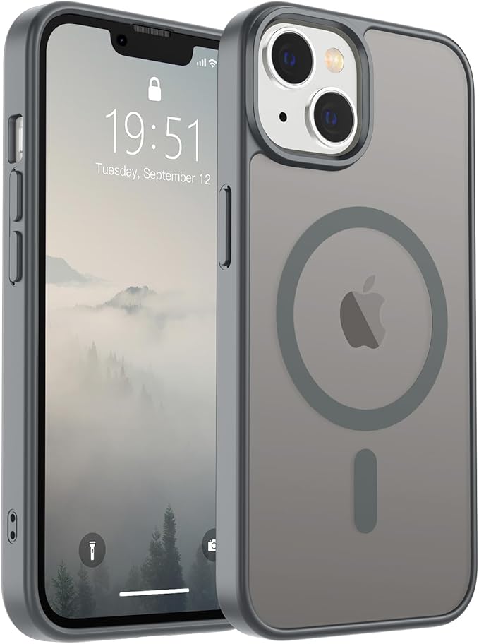 SUPFINE Magnetic for iPhone 14 Case & iPhone 13 Case (Compatible with MagSafe) (Military Grade Drop Protection) Slim Translucent Matte Shockproof Phone Cover,Gray