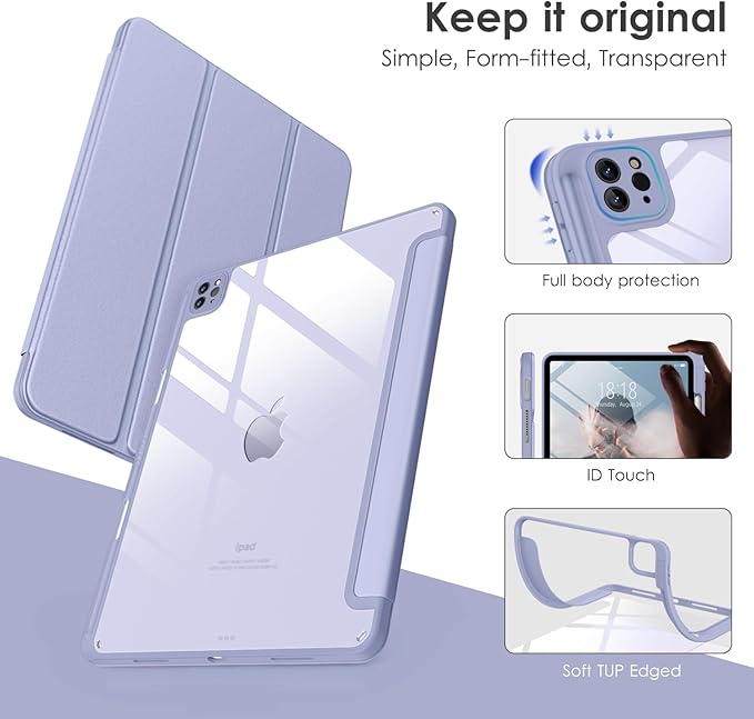 VIKESI for iPad Pro 11 Inch 4th/3rd/2nd/1st Generation Case, iPad Air 11-inch / 5th / 4th Generation Case with Clear Back,Pencil Holder,Auto Sleep/Wake,Camera Protection,Blue Purple