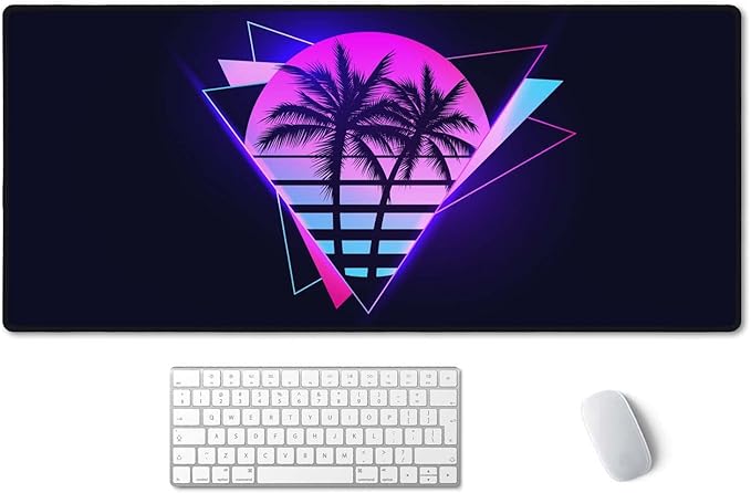 SSOIU Vaporwave Palm Large Gaming Desk Mat - Extra Large, Cute, Keyboard Mat - XXL Gaming Mouse Pads, 35.5 x 15.7 inch