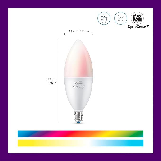 WiZ Connected 40W B12 LED Smart Light Bulbs - 3 Pack - Connects to Your Wi-Fi - E12 Smart Bulb - Control with Voice or App + Activate with Motion - Matter Compatible