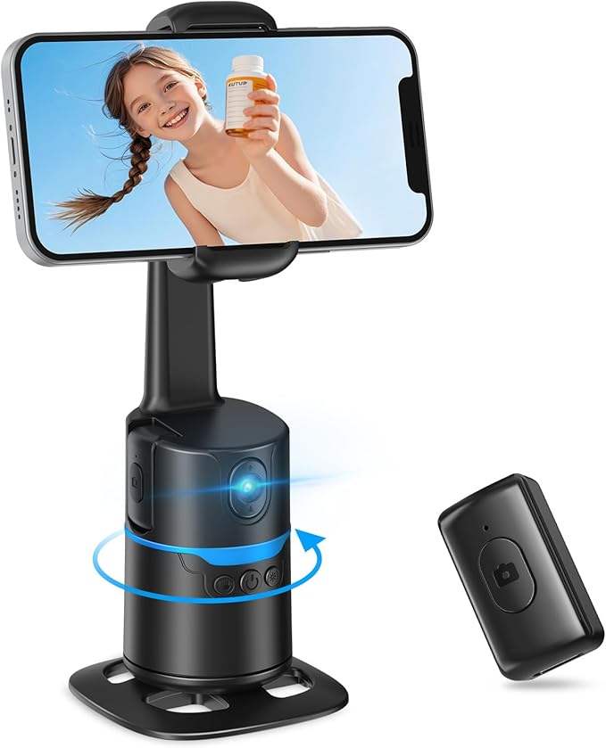 Auto Face Tracking Selfie Stick Tripod for iPhone, 360° Auto Rotating Face Tracking Tripod, Gesture Control, No APP Required, Gimbal stabilizer for Smartphone, for Live Streaming Video, Recording